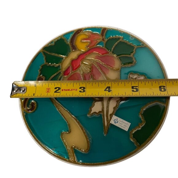 Hummingbird & Flower Stained Plastic Glass Wind Chime With Brass Tubes 6" - Picture 5 of 7